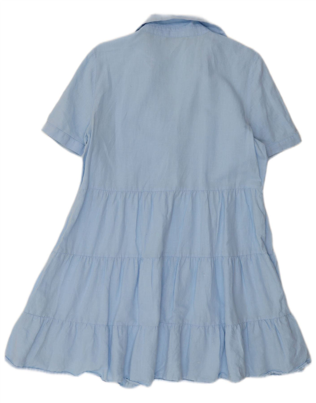 Zara Womens Tiered Dress UK 14 Medium Blue Linen