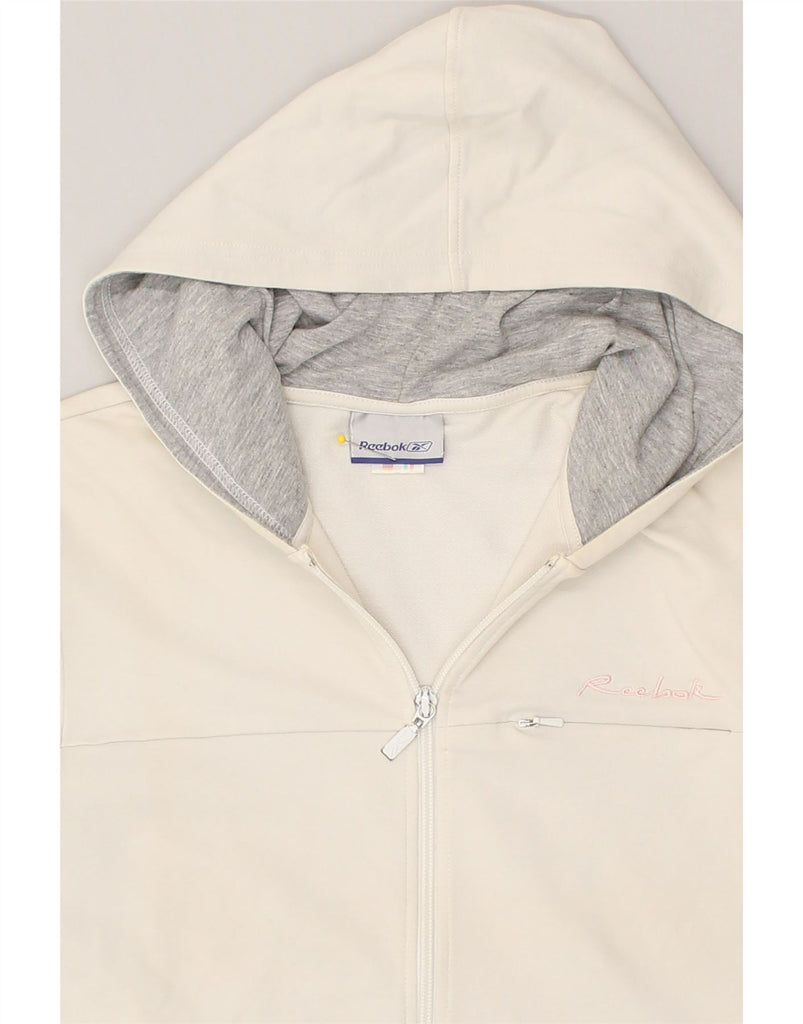 REEBOK Womens Zip Hoodie Sweater UK 12 Medium White Cotton | Vintage Reebok | Thrift | Second-Hand Reebok | Used Clothing | Messina Hembry 