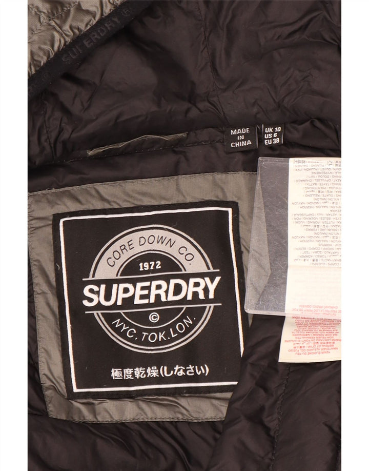 SUPERDRY Womens Hooded Padded Jacket UK 10 Small Grey Nylon