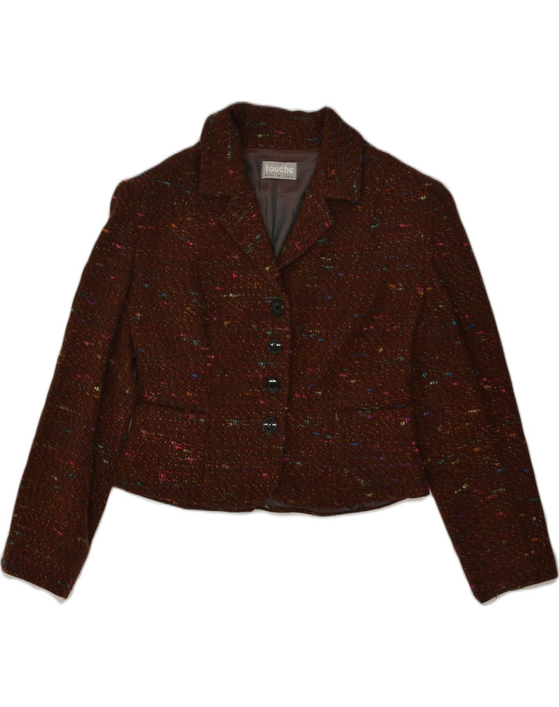 TOUCHE Womens 4 Button Blazer Jacket IT 46 Large Brown Flecked Wool | Vintage Touche | Thrift | Second-Hand Touche | Used Clothing | Messina Hembry 