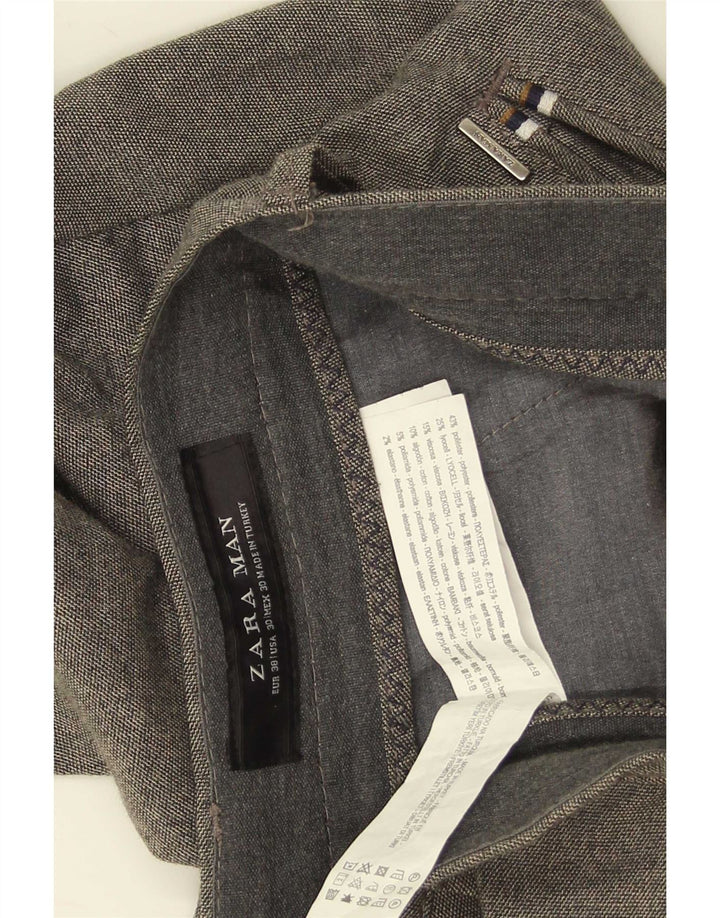 Zara Mens Crop Slim Chino Trousers EU 38 Small W30 L25 Grey Polyester