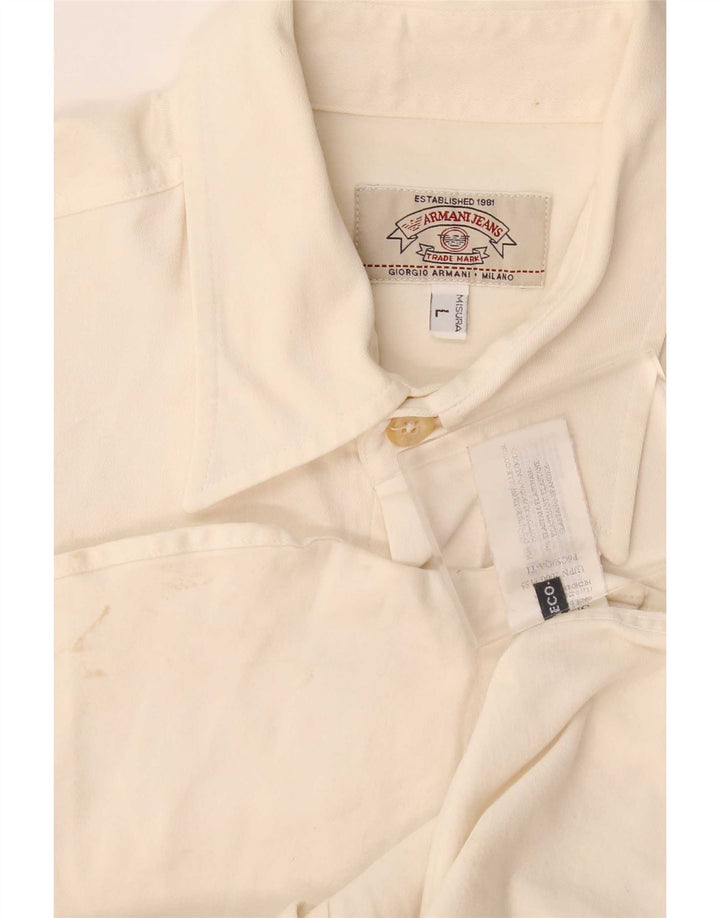 Armani Jeans Mens Shirt Large Off White Cotton