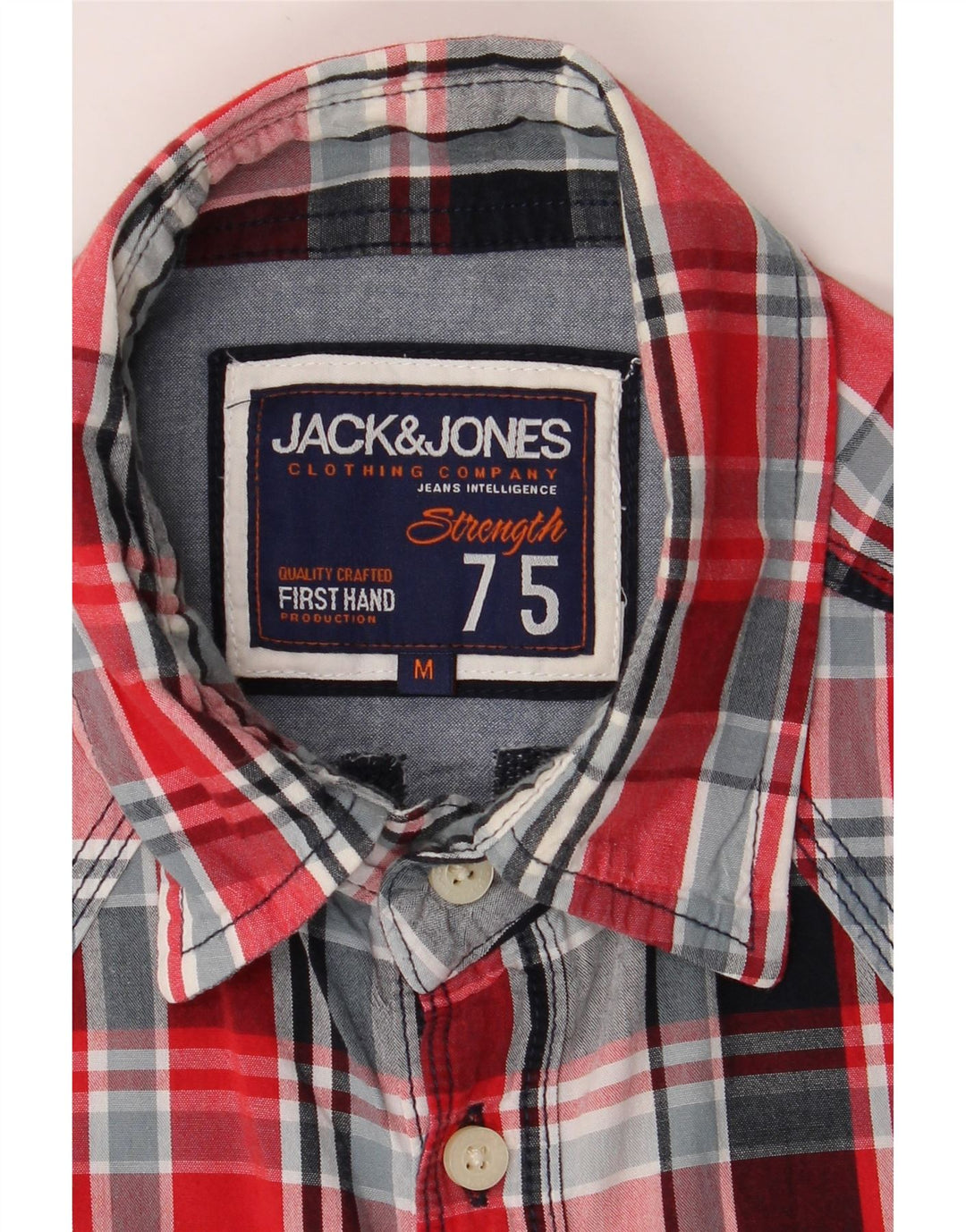 JACK & JONES Mens Graphic Military Shirt Medium Red Check Vintage Jack & Jones and Second-Hand Jack & Jones from Messina Hembry 