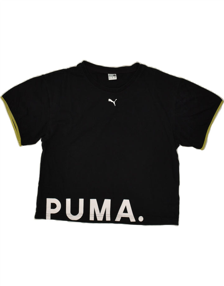 PUMA Womens Crop Graphic T-Shirt Top UK 6 XS Black Cotton | Vintage Puma | Thrift | Second-Hand Puma | Used Clothing | Messina Hembry 