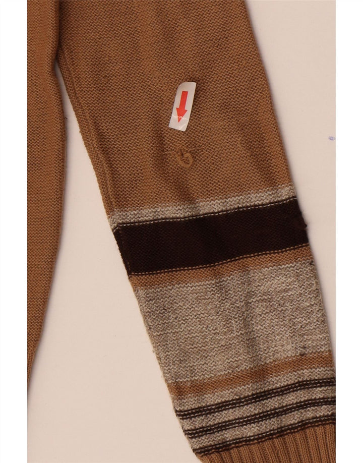 Vintage Womens Crop V-Neck Jumper Sweater IT 44 Medium Brown Striped