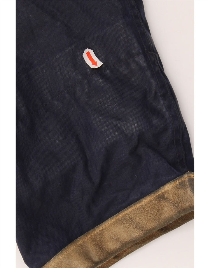 Vintage Mens Hooded Loose Fit Waxed Jacket UK 38 Medium Navy Blue Cotton