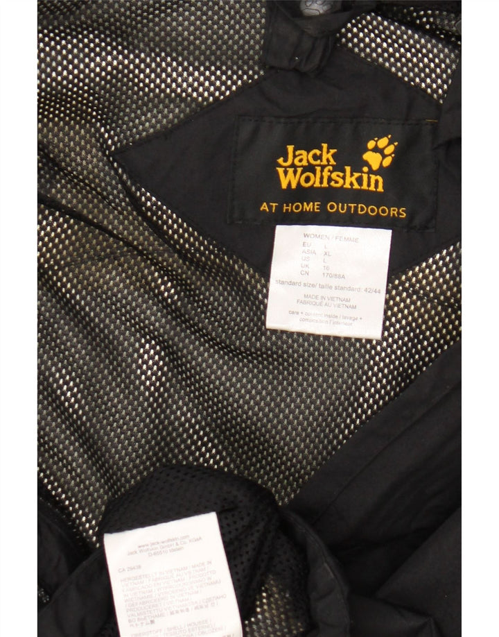 Jack Wolfskin Womens Hooded Rain Jacket UK 16 Large Black Polyamide