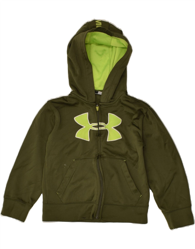 UNDER ARMOUR Boys Graphic Zip Hoodie Sweater 6-7 Years Khaki Polyester | Vintage Under Armour | Thrift | Second-Hand Under Armour | Used Clothing | Messina Hembry 