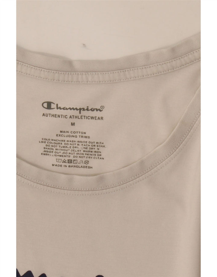 CHAMPION Womens Graphic T-Shirt Top UK 12 Medium White Cotton Vintage Champion and Second-Hand Champion from Messina Hembry 