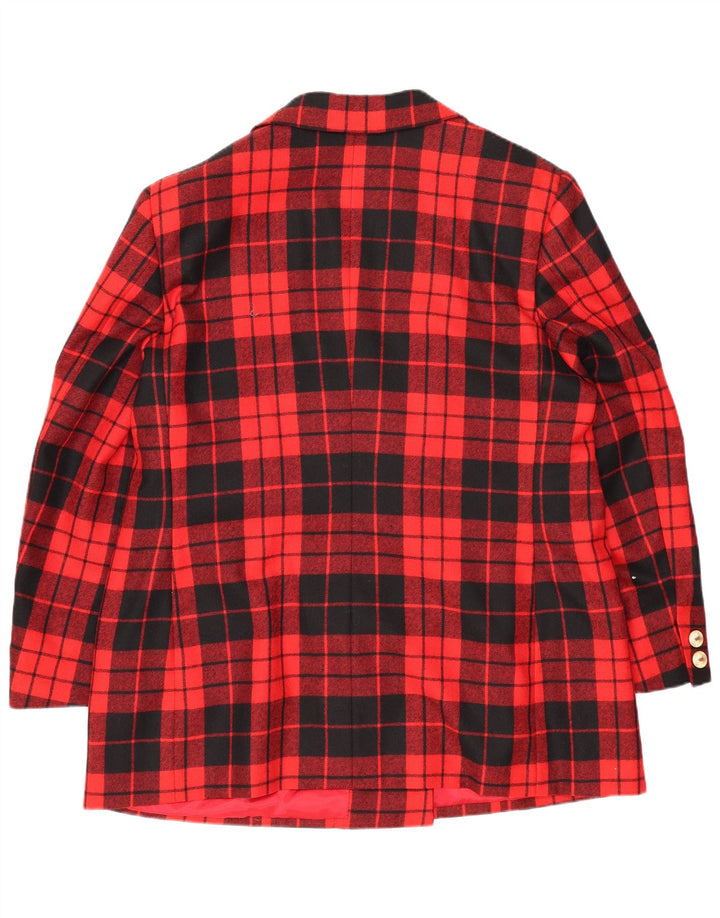 VINTAGE Womens Double Breasted Blazer Jacket UK 12 Medium Red Check