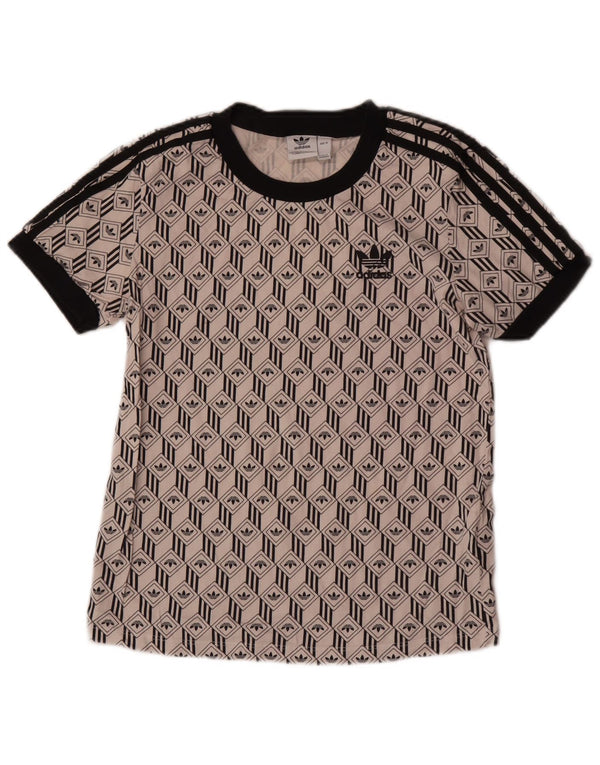 Adidas Womens Graphic T-Shirt Top UK 10 Small Off White Cotton