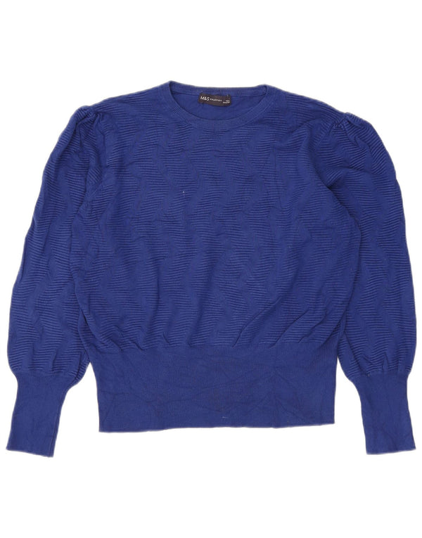 Marks & Spencer Womens Crop Crew Neck Jumper Sweater UK 16 Large Navy Blue