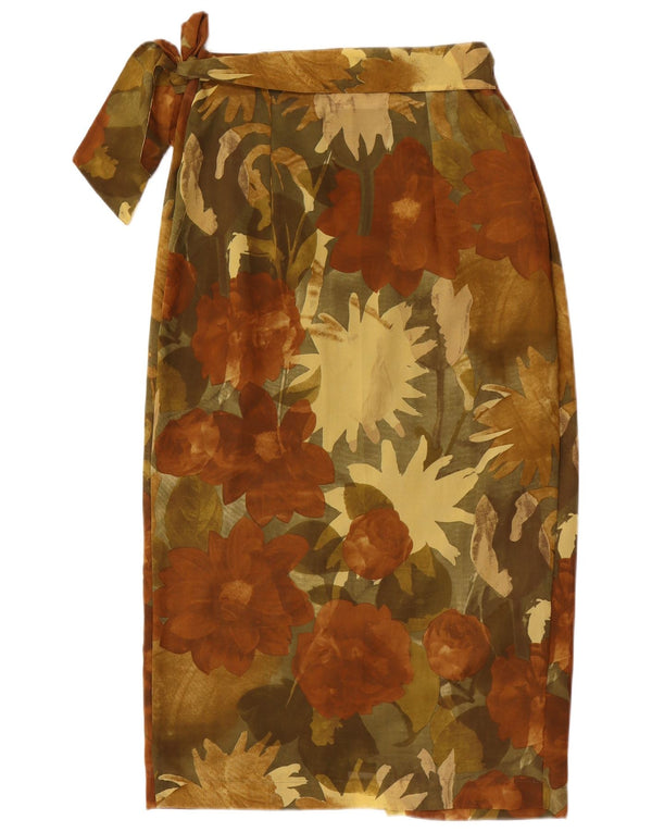 Vintage Womens Wrap Skirt IT 44 Medium W28 Brown Floral Polyester