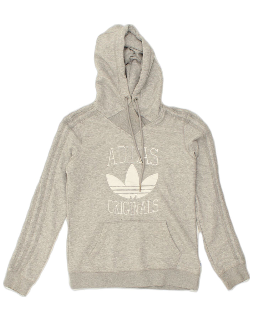 ADIDAS Womens Graphic Hoodie Jumper UK 8 Small Grey Polyester | Vintage Adidas | Thrift | Second-Hand Adidas | Used Clothing | Messina Hembry 