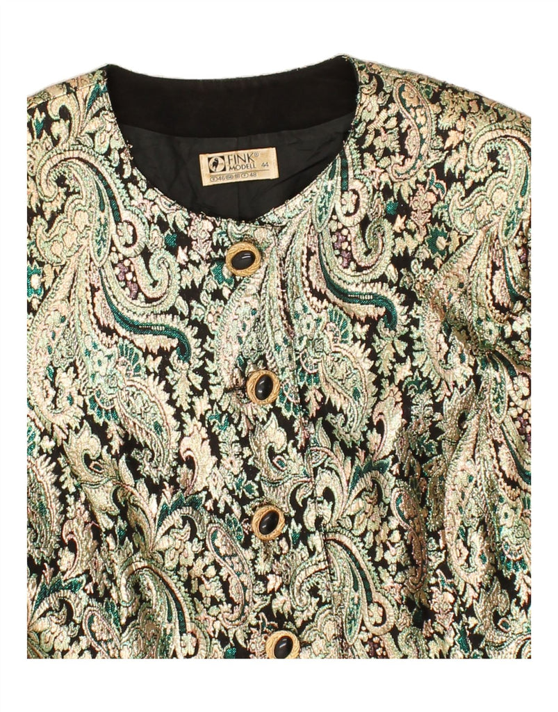 FINK MODELL Womens 6 Button Blazer Jacket UK 18 XL Green Paisley | Vintage Fink Modell | Thrift | Second-Hand Fink Modell | Used Clothing | Messina Hembry 