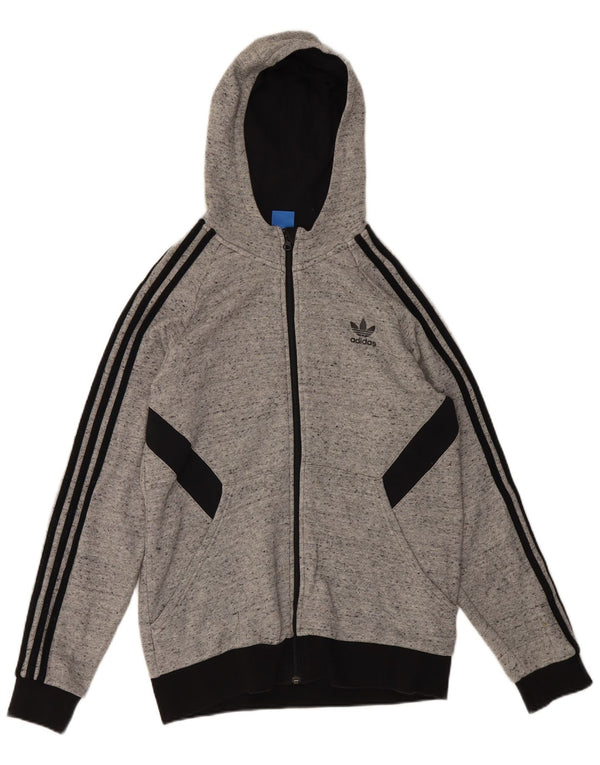 Adidas Boys Zip Hoodie Sweater 15-16 Years Grey Flecked Cotton