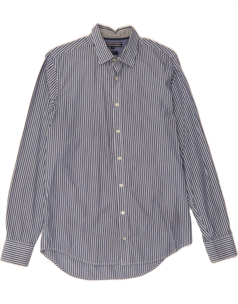 TOMMY HILFIGER Mens Slim Fit Shirt Medium Navy Blue Pinstripe Cotton Vintage Tommy Hilfiger and Second-Hand Tommy Hilfiger from Messina Hembry 
