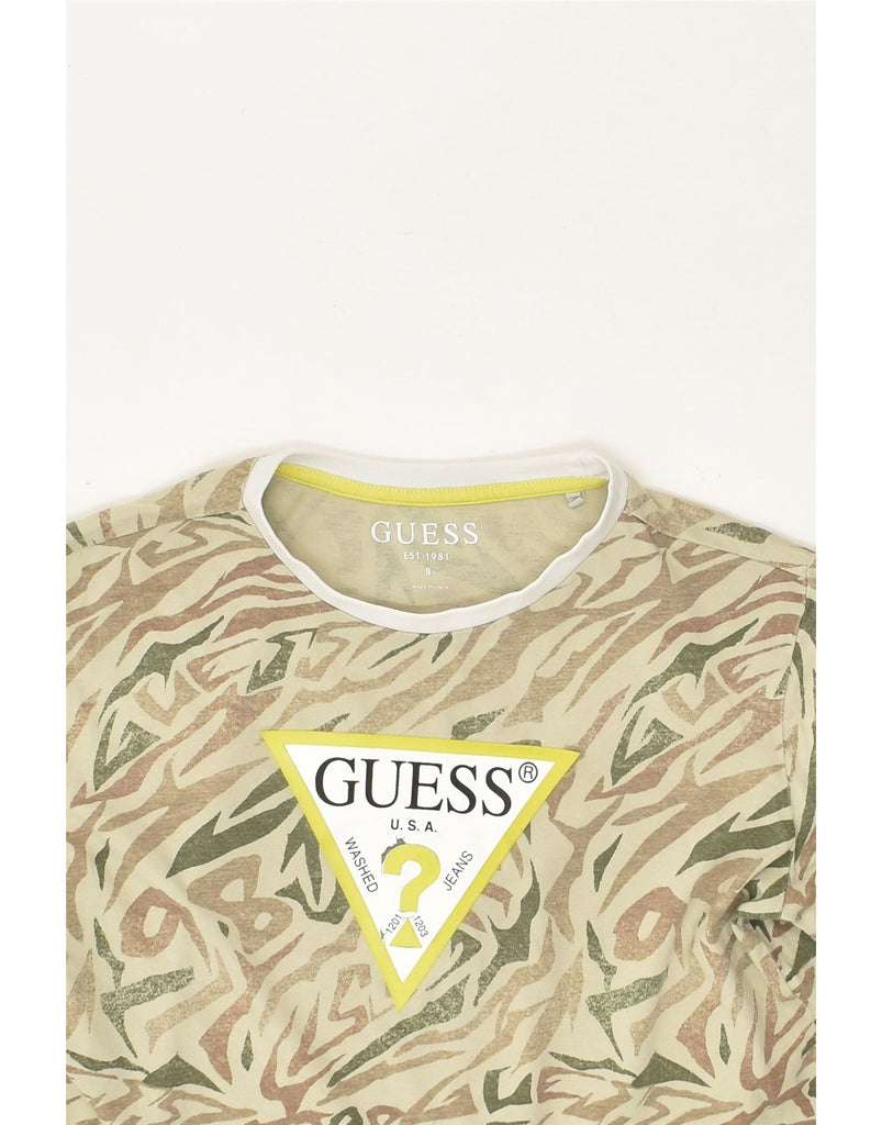 GUESS Girls Abstract Pattern Graphic Top Long Sleeve 7-8 Years Khaki | Vintage Guess | Thrift | Second-Hand Guess | Used Clothing | Messina Hembry 
