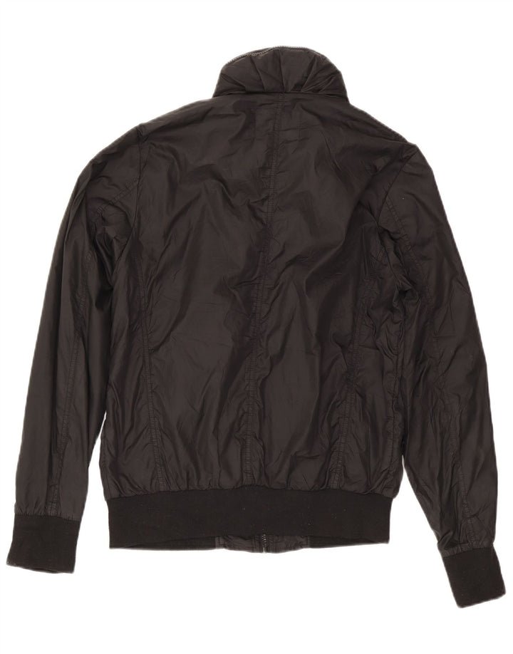 Zara Mens Hooded Bomber Jacket UK 38 Medium Black Nylon