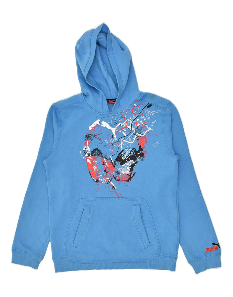 PUMA Boys Graphic Hoodie Jumper 13-14 Years XL Blue Cotton | Vintage Puma | Thrift | Second-Hand Puma | Used Clothing | Messina Hembry 