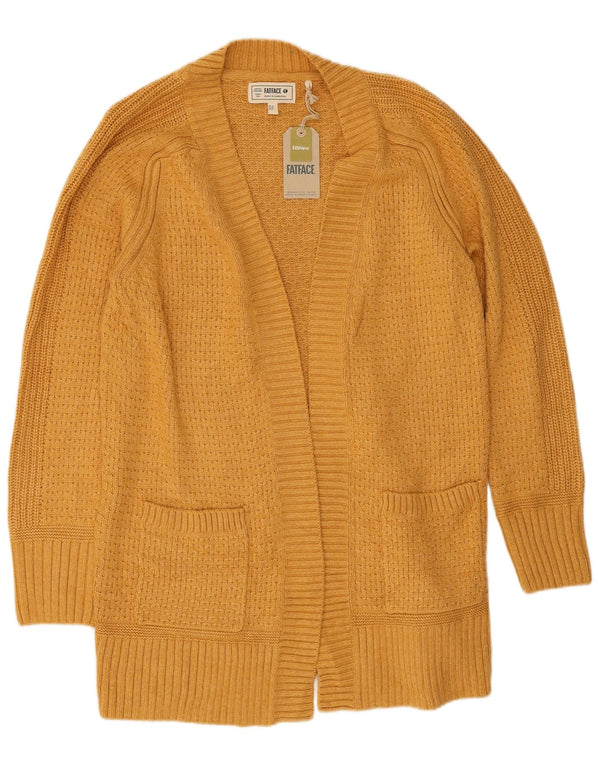 Fat Face Womens Longline Open Cardigan Sweater UK 12 Medium Yellow Viscose