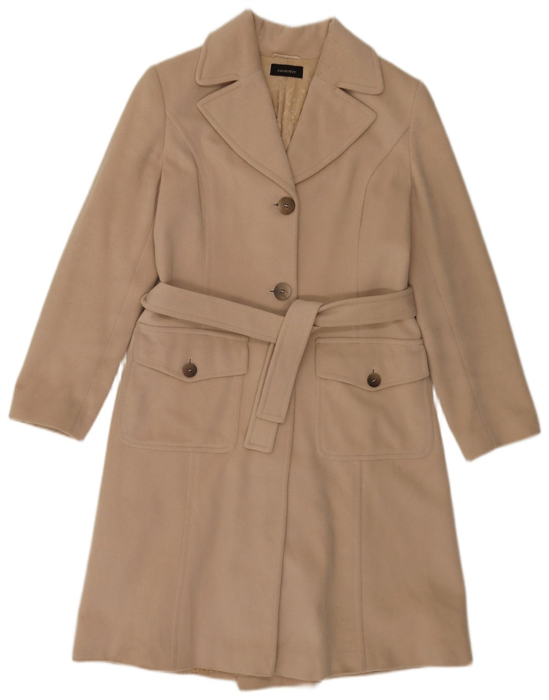 Caractere Womens Overcoat UK 14 Large Beige Virgin Wool