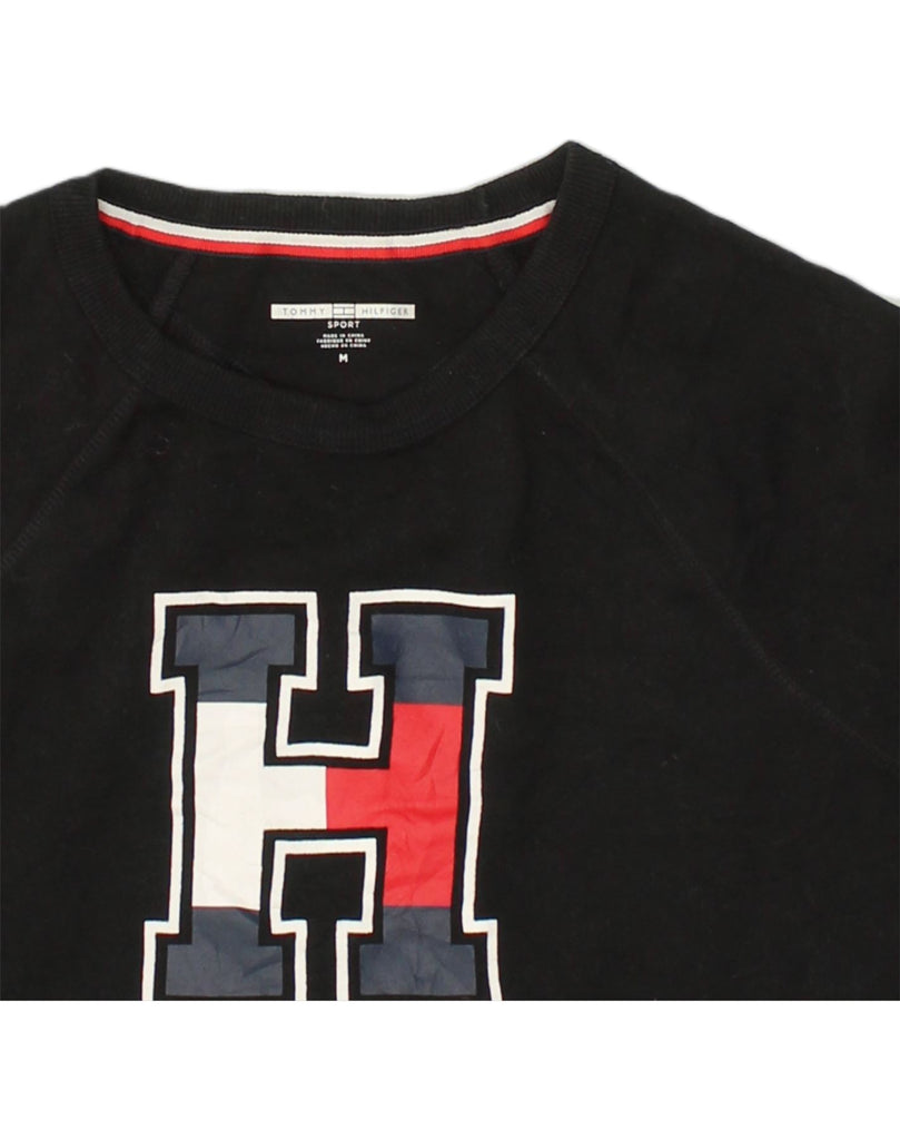 TOMMY HILFIGER Womens Graphic Sweatshirt Jumper UK 14 Medium Black Sports | Vintage Tommy Hilfiger | Thrift | Second-Hand Tommy Hilfiger | Used Clothing | Messina Hembry 