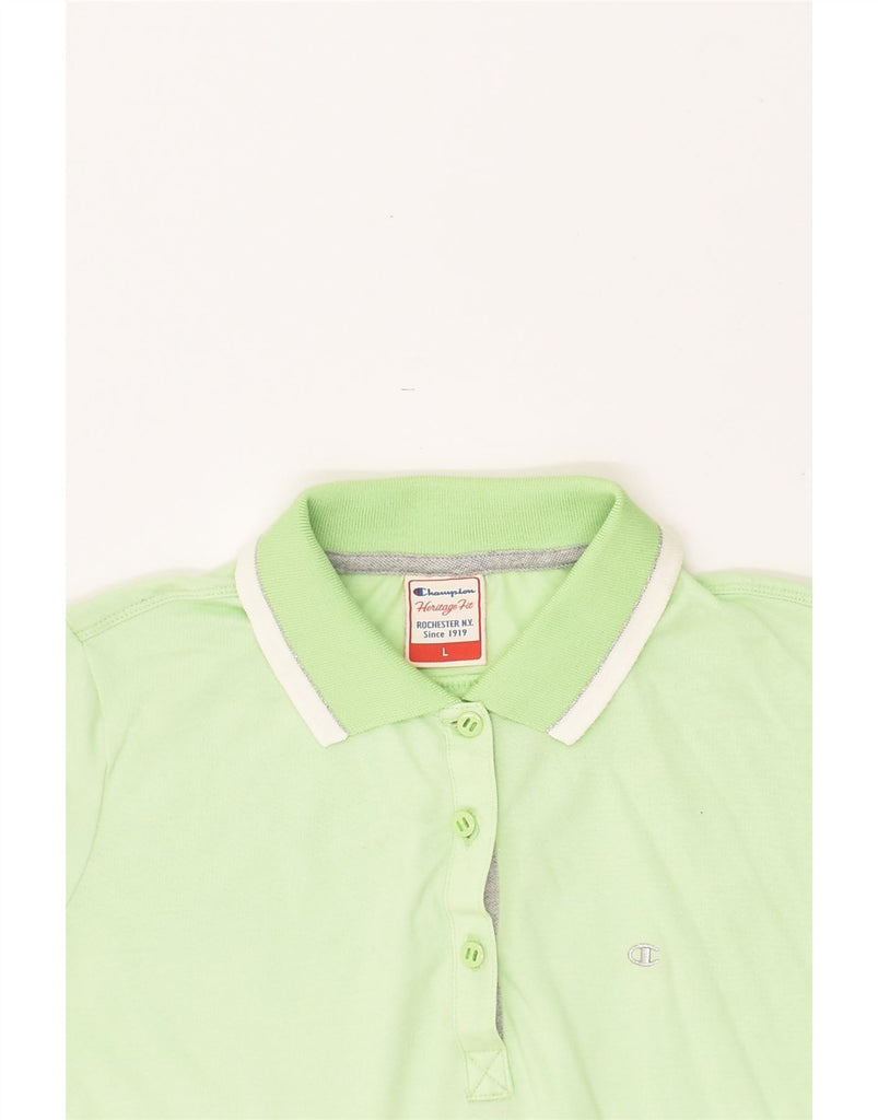 CHAMPION Womens Heritage Fit Polo Shirt UK 16 Large Green | Vintage Champion | Thrift | Second-Hand Champion | Used Clothing | Messina Hembry 