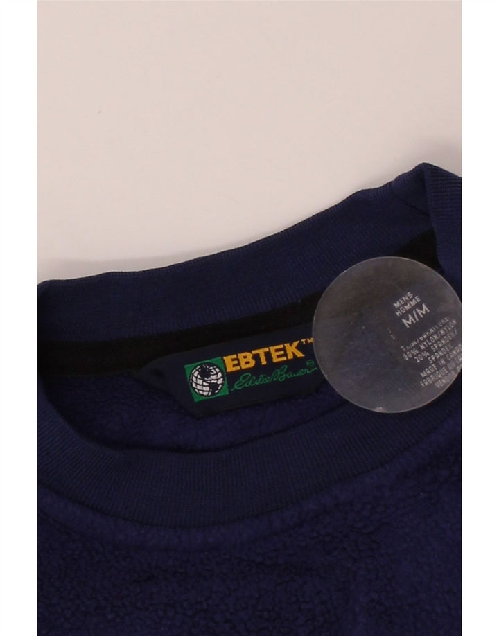 EDDIE BAUER Mens Graphic Fleece Jumper Medium Navy Blue Colourblock Nylon Vintage Eddie Bauer and Second-Hand Eddie Bauer from Messina Hembry 