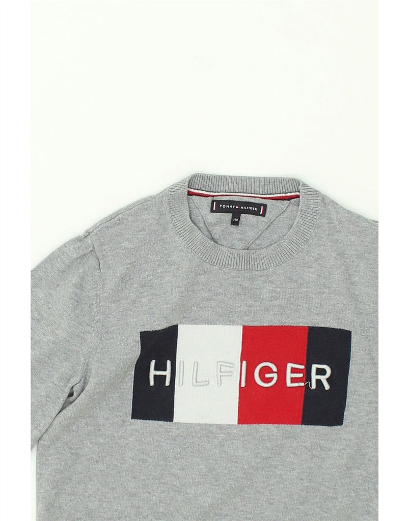 TOMMY HILFIGER Boys Graphic Sweatshirt Jumper 9-10 Years Grey | Vintage Tommy Hilfiger | Thrift | Second-Hand Tommy Hilfiger | Used Clothing | Messina Hembry 