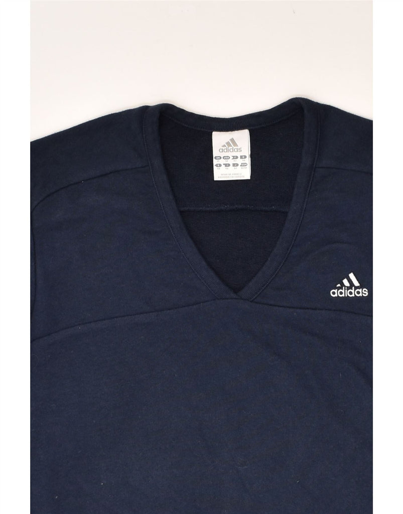 ADIDAS Womens Top Long Sleeve UK 14 Large Navy Blue Cotton | Vintage Adidas | Thrift | Second-Hand Adidas | Used Clothing | Messina Hembry 