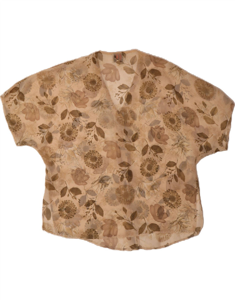 VINTAGE Womens Oversized Short Sleeve Shirt Blouse UK 18 XL Beige Floral Vintage Vintage and Second-Hand Vintage from Messina Hembry 
