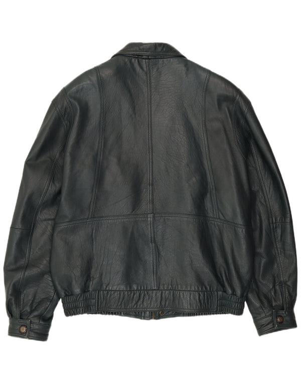 VINTAGE Mens Leather Jacket EU 56 3XL Green Leather