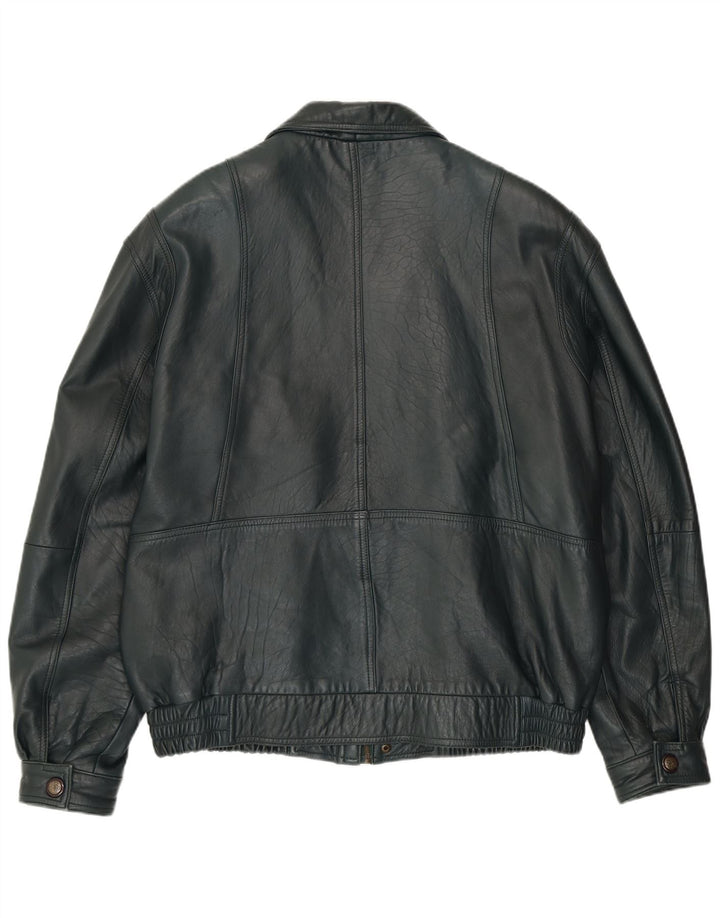 VINTAGE Mens Leather Jacket EU 56 3XL Green Leather