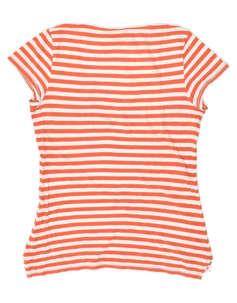 TOMMY HILFIGER Womens T-Shirt Top UK 14 Large Orange Striped Cotton | Vintage Tommy Hilfiger | Thrift | Second-Hand Tommy Hilfiger | Used Clothing | Messina Hembry 