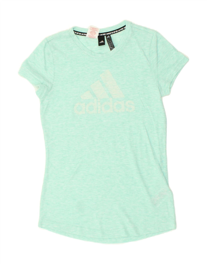 ADIDAS Girls Graphic T-Shirt Top 14-15 Years Blue Flecked Cotton | Vintage Adidas | Thrift | Second-Hand Adidas | Used Clothing | Messina Hembry 