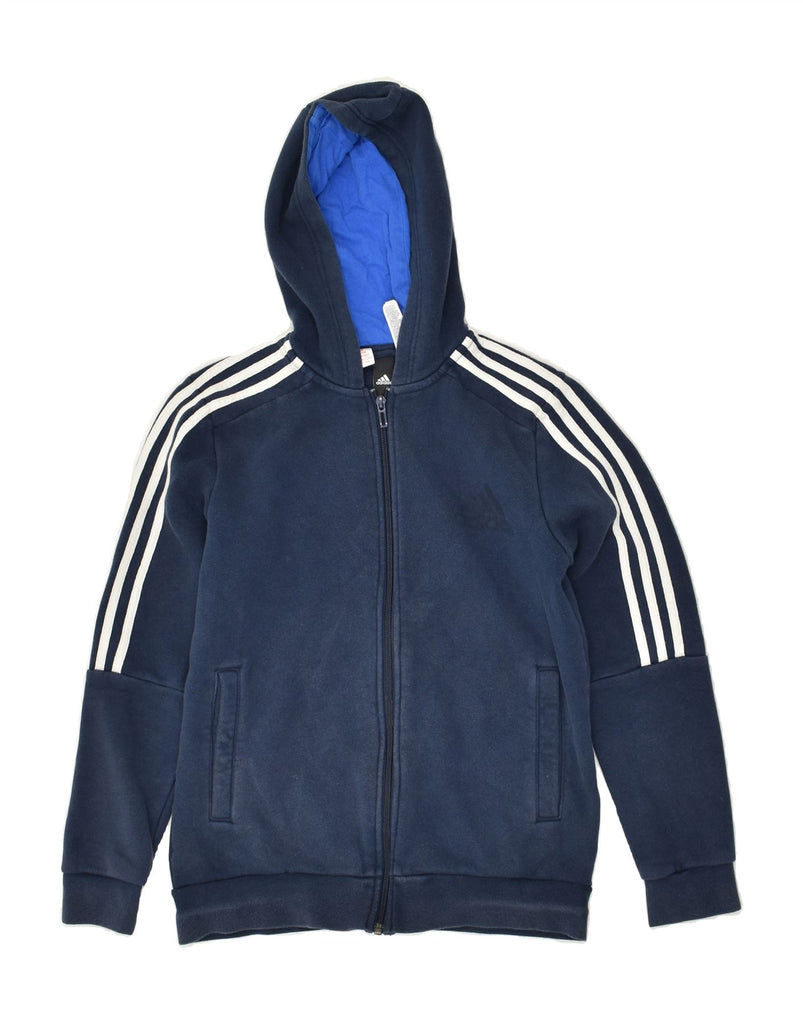 ADIDAS Boys Zip Hoodie Sweater 13-14 Years Navy Blue Cotton | Vintage Adidas | Thrift | Second-Hand Adidas | Used Clothing | Messina Hembry 