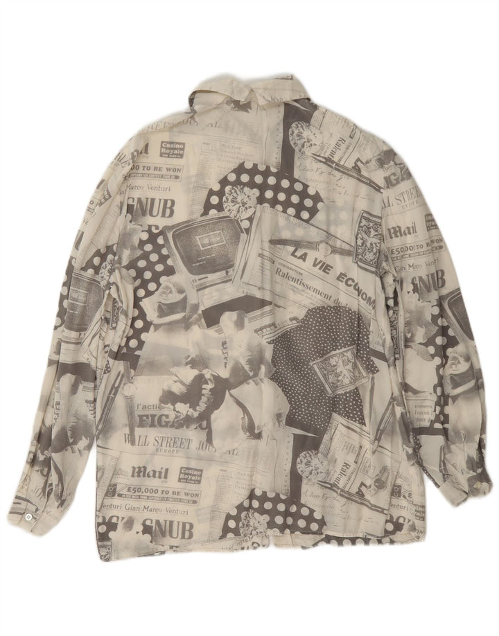 Gian Marco Venturi Womens Newspaper Longline Shirt IT 42 Medium Grey