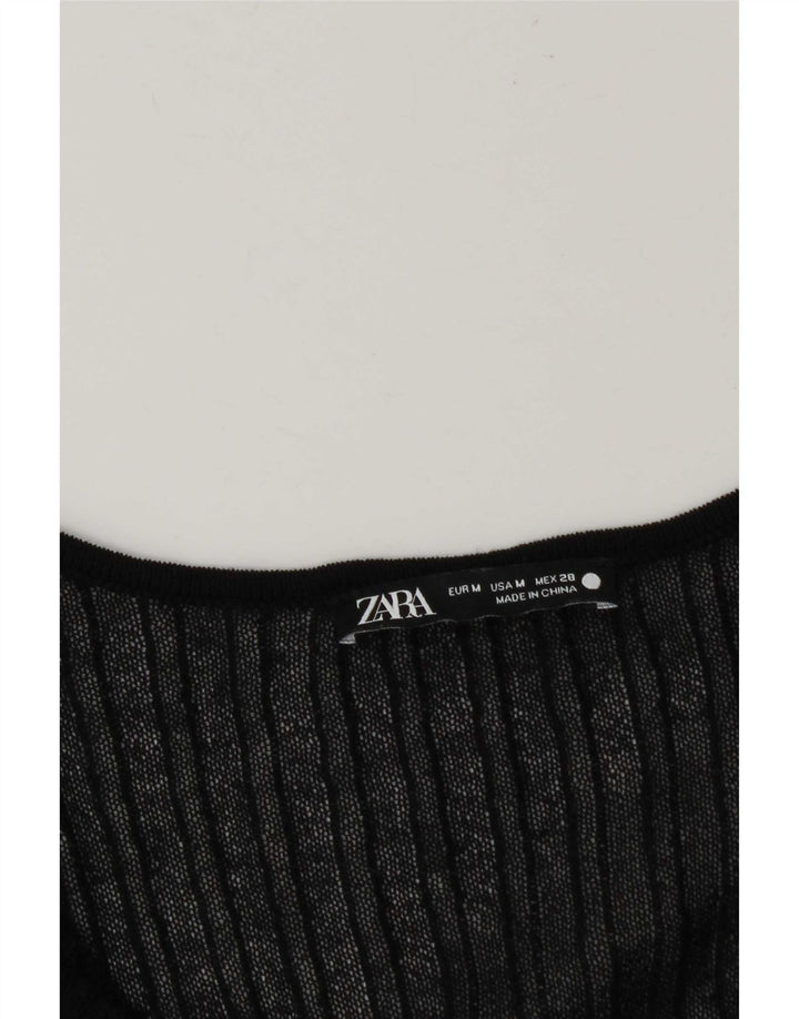 Zara Womens See Through 3/4 Sleeve Blouse Top UK 12 Medium Black