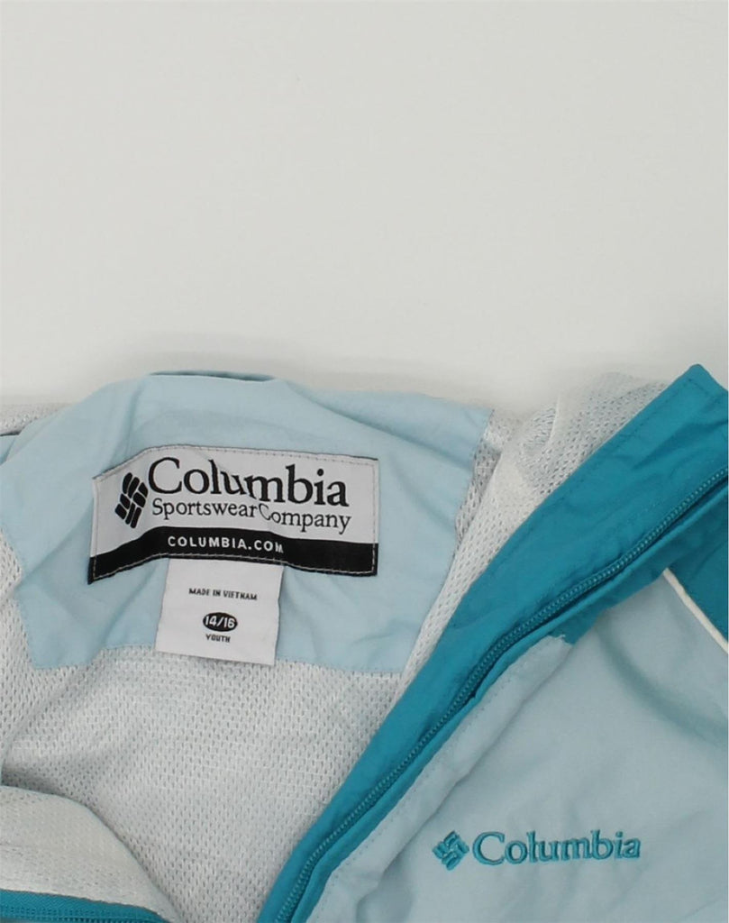 COLUMBIA Boys Hooded Rain Jacket 14-15 Years Blue Colourblock Nylon | Vintage Columbia | Thrift | Second-Hand Columbia | Used Clothing | Messina Hembry 