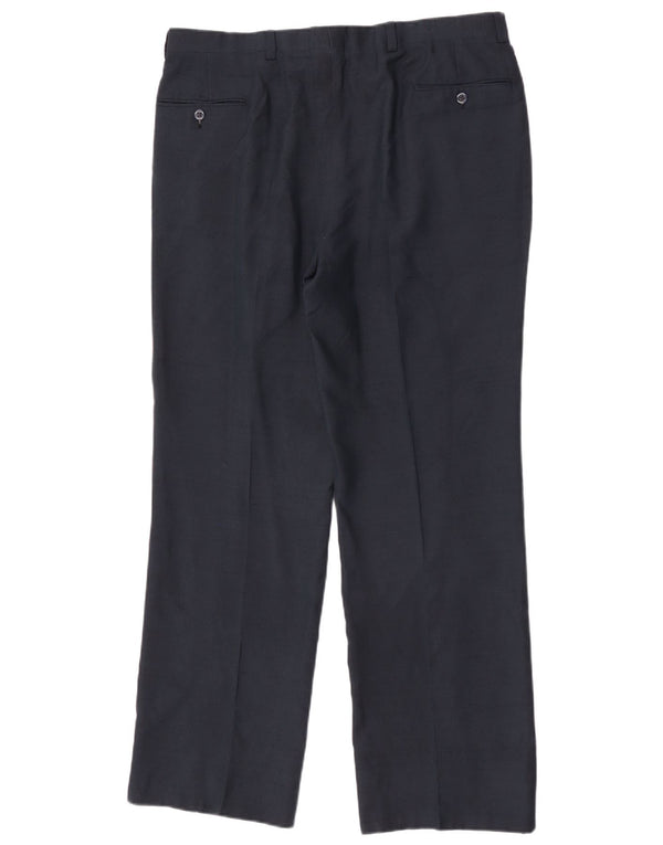 Vintage Mens Straight Suit Trousers W34 L32 Navy Blue