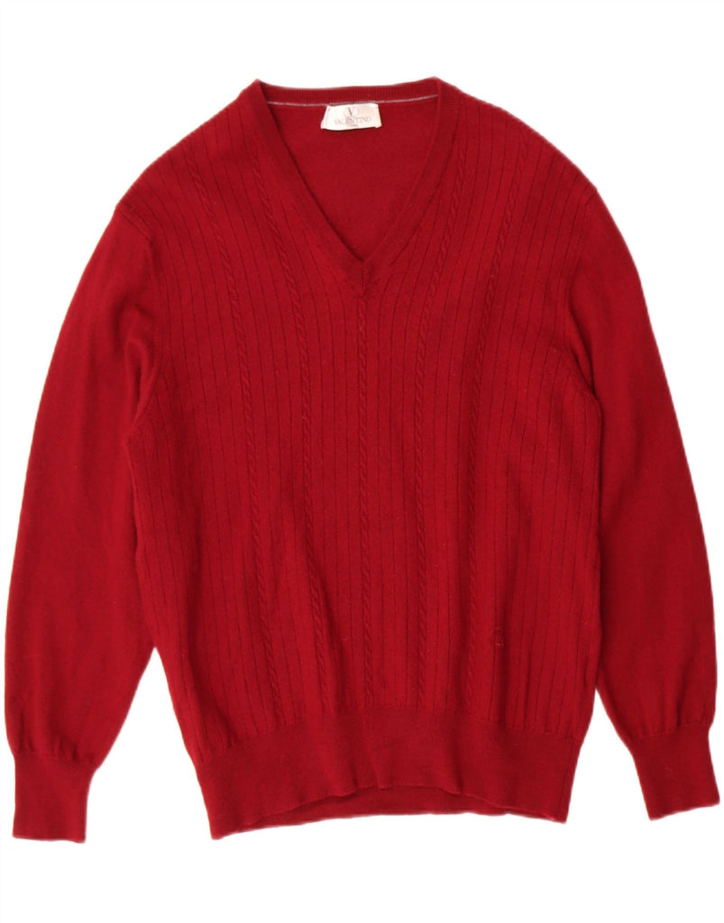 VALENTINO Womens V-Neck Jumper Sweater UK 16 Large Maroon Vintage Valentino and Second-Hand Valentino from Messina Hembry 