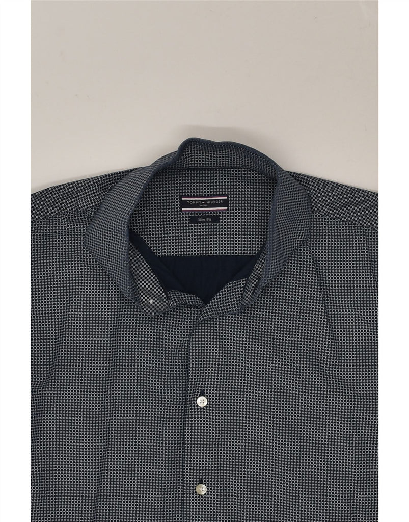 TOMMY HILFIGER Mens Tailored Fit Slim Fit Shirt Large Navy Blue Geometric | Vintage Tommy Hilfiger | Thrift | Second-Hand Tommy Hilfiger | Used Clothing | Messina Hembry 