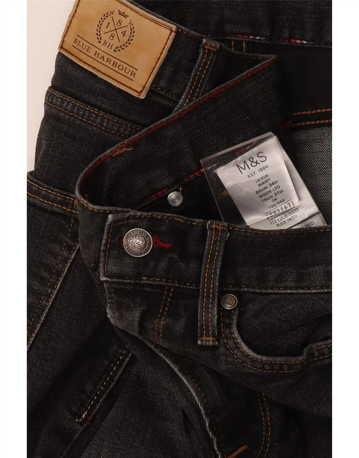 Marks & Spencer Mens Blue Harbour Straight Jeans W34 L31 Black Cotton