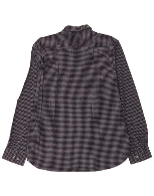 French Connection Mens Flannel Shirt Large Navy Blue Gingham Cotton