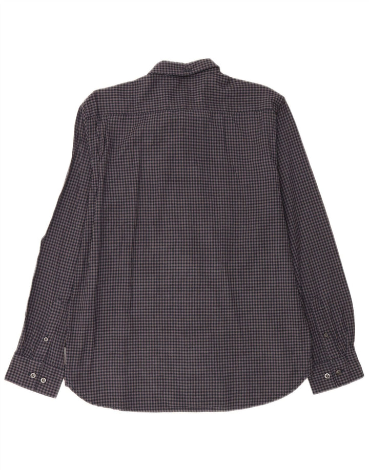 French Connection Mens Flannel Shirt Large Navy Blue Gingham Cotton