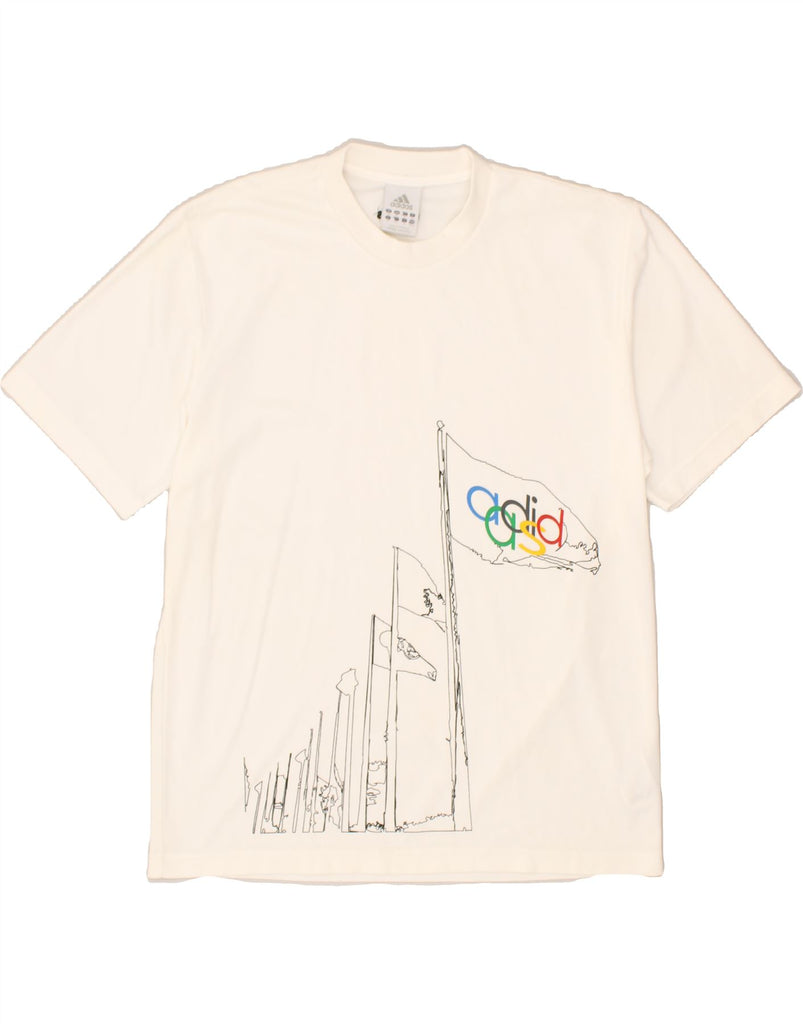 ADIDAS Mens Graphic T-Shirt Top Medium Off White Polyester | Vintage Adidas | Thrift | Second-Hand Adidas | Used Clothing | Messina Hembry 