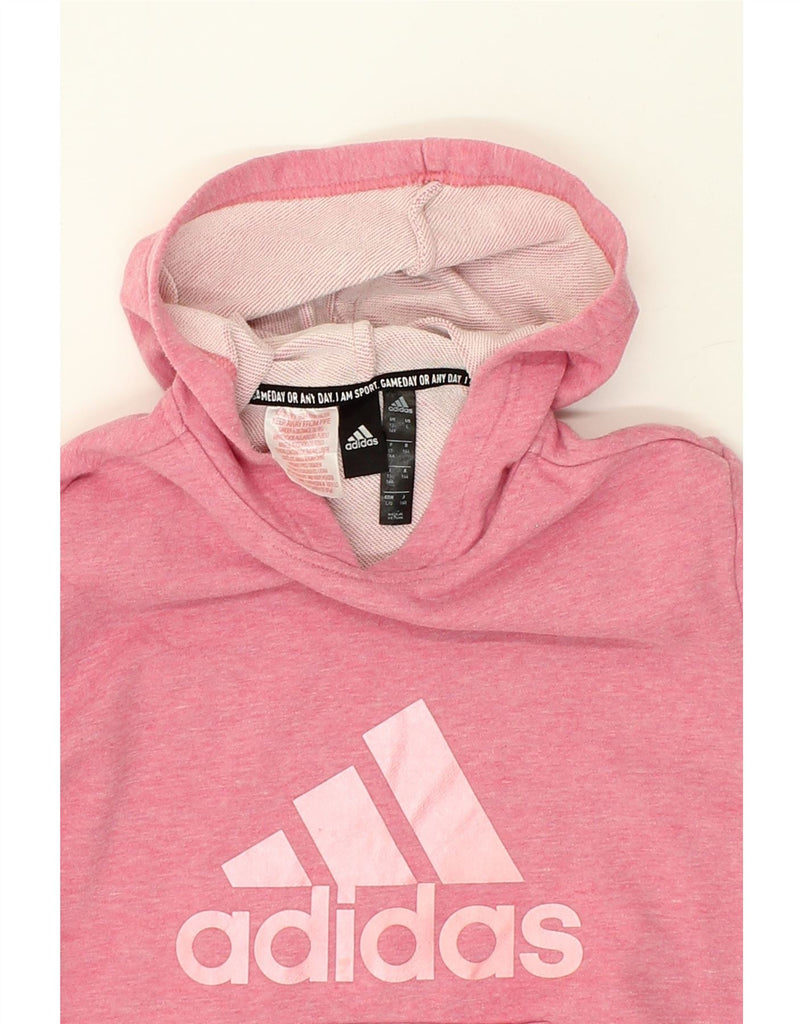 ADIDAS Girls Graphic Hoodie Jumper 13-14 Years Pink Cotton Vintage Adidas and Second-Hand Adidas from Messina Hembry 