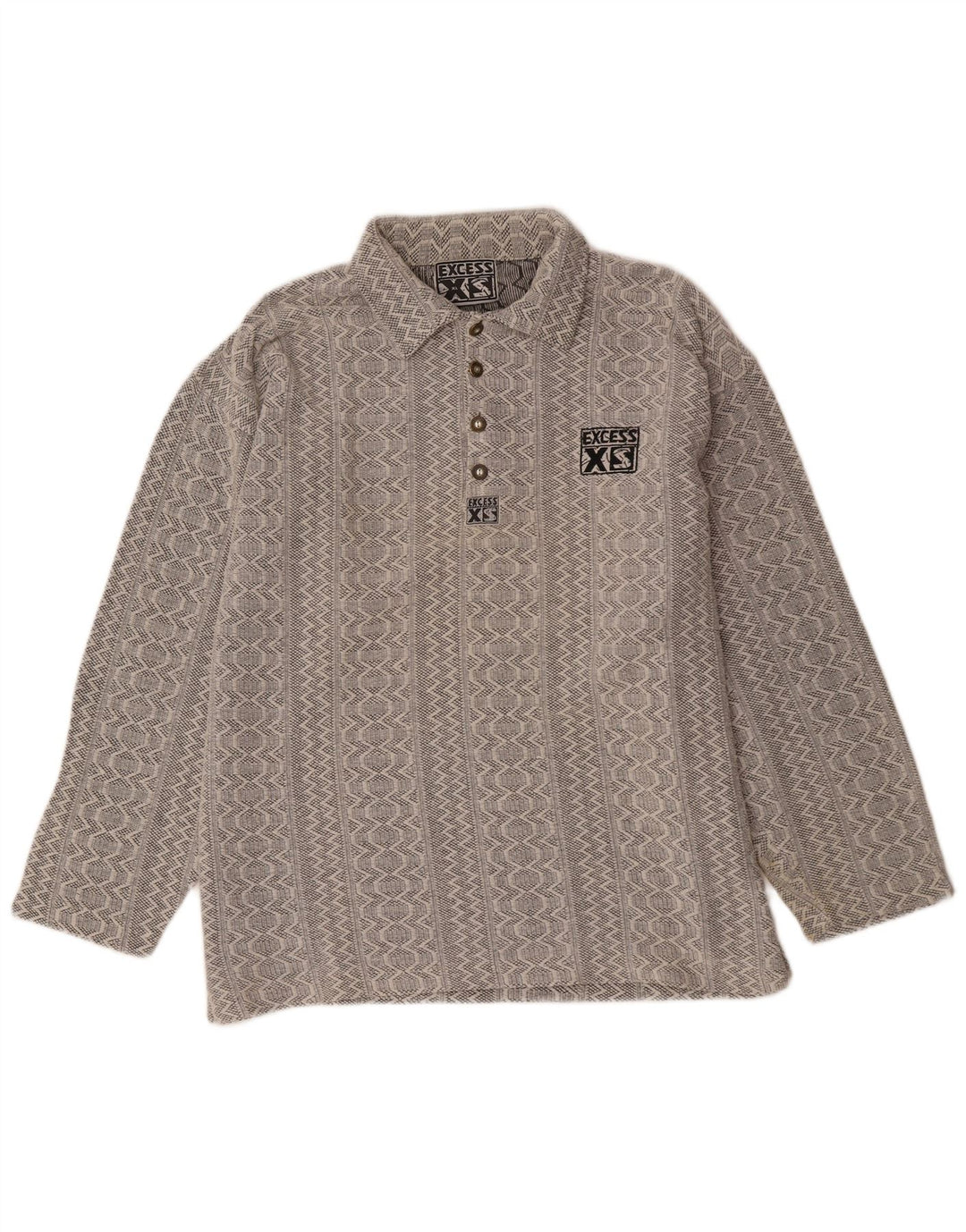 VINTAGE Mens Polo Neck Jumper Sweater XL Grey Geometric Cotton