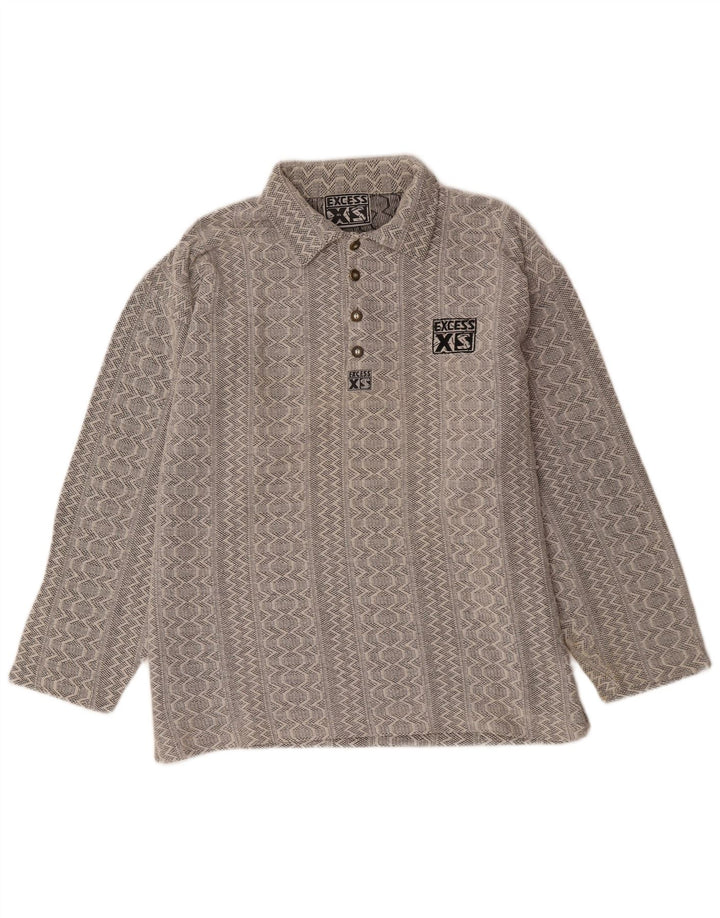 VINTAGE Mens Polo Neck Jumper Sweater XL Grey Geometric Cotton